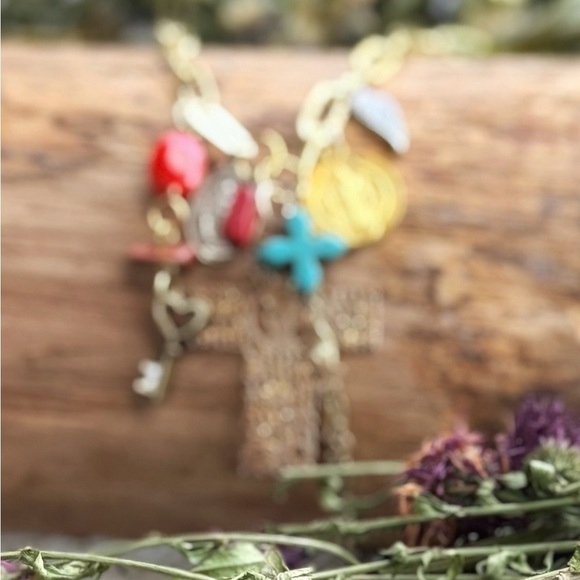 Picture jasper and turquoise bohemian/colorful necklace charms adorned - Picture 3 of 3